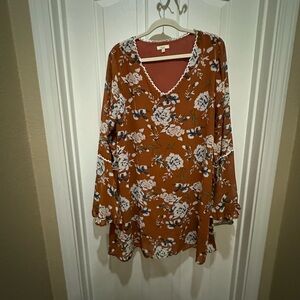 Kori Rust Lace-Trimmed swing dress